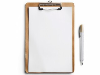 High-quality image of a clipboard with a blank sheet of paper, set on a white background