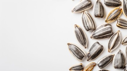 Sunflower seeds on white background with copy space