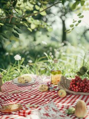 Wall Mural - Red and White Checkered Picnic Table