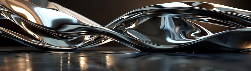 A highly detailed CG 3D render of a gleaming metal sculpture
