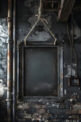 Canvas Print - Tarnished Silver Frame Hanging in Rustic Loft with Moody Atmosphere