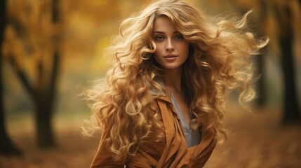 Poster - Young woman with long curly blonde hair 