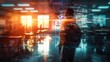 © Pual GotoMars - Silhouette of a student with futuristic overlays in a classroom setting at sunset, blending education and technology.