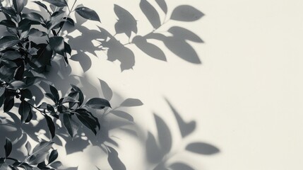Wall Mural - shadow of foliage on white background with text space