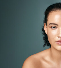 Wall Mural - woman, beauty and portrait with makeup, pigmentation or skincare with melasma or cosmetics. studio, 