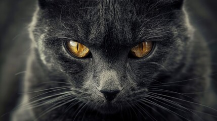 Wall Mural - Attractive cat with gray fur and golden eyes