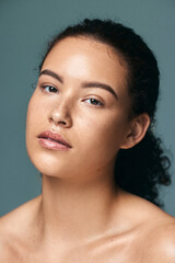 Wall Mural - beauty, face and portrait of woman in studio for cosmetics, wellness and skincare. dermatology, groo