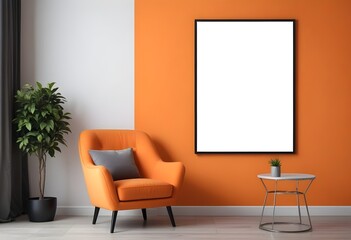 Mockup poster frame on the wall of the living room. Luxurious apartment background with contemporary design. Modern interior design. 3D render