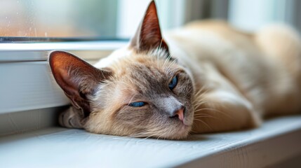 Sticker - Siamese Cat Lying Near the Window