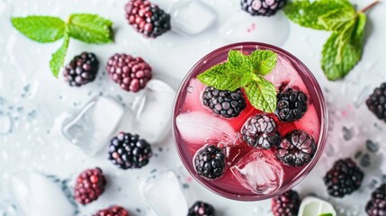 Poster - Detox drink with blackberry and mint on white table