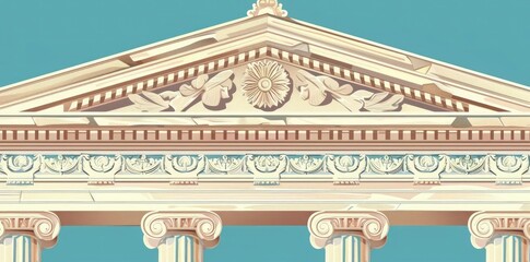 Illustration of an Ancient Greek Temple Pediment with Columns