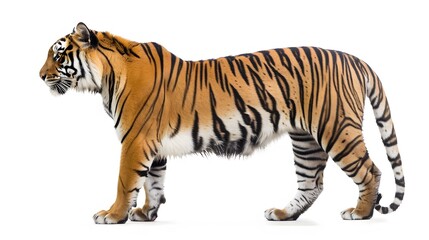 Wall Mural - Side view, profile of a tiger standing, isolated on white. 