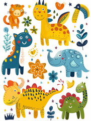  seamless pattern with fantasy cartoon animals