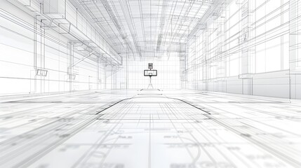 Wall Mural - Minimalist Infographic Blueprint of Basketball Court Manufacturing Components