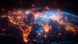 © NEW - A vibrant digital representation of the world map illuminated by networks and connections, highlighting globalization and technology.