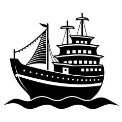 Wall Mural - ship outline coloring book page line art illustration digital drawing