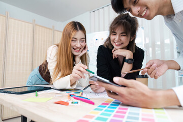 Wall Mural - creative ux ui team brainstorming for startup business project in modern office environment