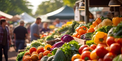 Wall Mural - vibrant farmers market with fresh organic fruits and vegetables