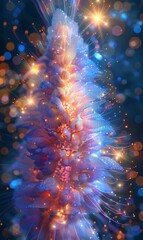 Wall Mural - a close up of a christmas tree with lights and sparkles. ai.