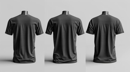 T-shirt with smooth wrinkles, pure black, white background,generate three views, namely the front view, the side view and the backview,HD image, AI Generative