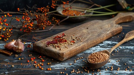 Canvas Print - Spicy chili seeds on wooden board