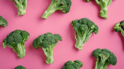 Wall Mural - Fresh green broccoli on colored background healthy food concept