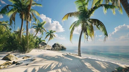 Tropical Beach Sea Shore with Palm Trees: 8K Transparent