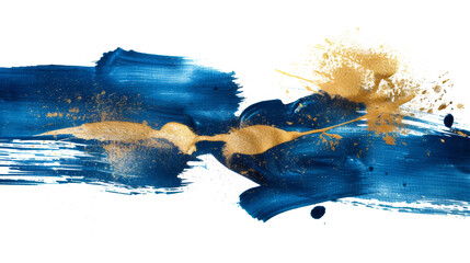 Wall Mural - blue and gold grunge brush strokes paint isolated white background.