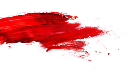 Red brush strokes paint isolated white background.