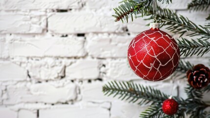 Sticker - Holiday tree ornament against white brick backdrop