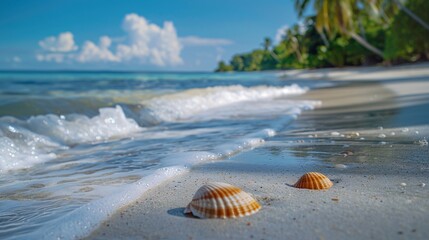 Seashells on Tropical Beach Shoreline