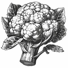 Retro hand-drawn illustration of Cauliflower, Vintage engraved icon design, Isolated on white background