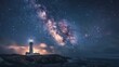 © Tatyana - Lighthouse under a starry night sky with the Milky Way illuminating the background, creating a mesmerizing and peaceful scene by the sea