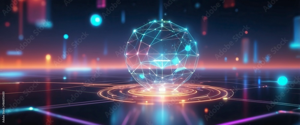 Futuristic digital sphere glowing with network connections ...