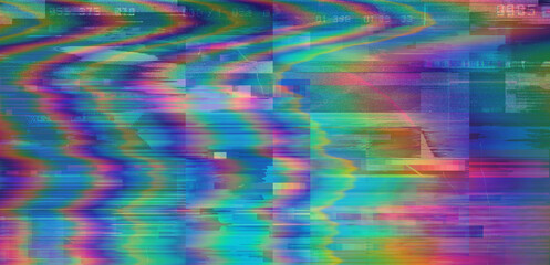 Aufkleber - Abstract glitchy background with colorful stripes representing a broken computer screen.