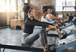 © ClearConcept/peopleimages.com - Fitness, workout and woman on rowing machine for health, wellness and body exercise in gym. Endurance, class and female athlete on ergometer equipment for cardio cross training in sports center.