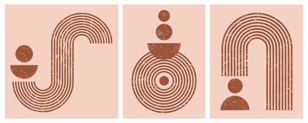 Wall Mural - geometric lines zen patterns. abstract textured arches and shapes. balance figures with linear outli