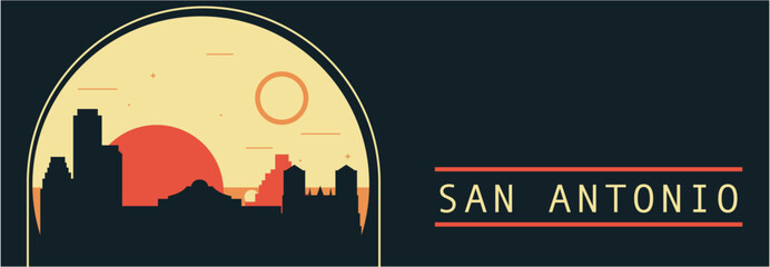 Wall Mural - San Antonio city retro style vector banner with skyline, cityscape. USA Texas state vintage horizontal illustration. United States of America travel layout for web presentation, header, footer