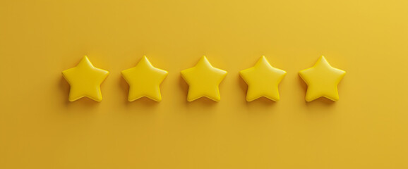 Customer 5 star satisfaction review. Excellent feedback consumer quality control yellow background