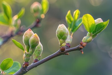 Wall Mural - Clove Buds. Still Closed Green Flower Buds of Clove Tree in Spring Nature