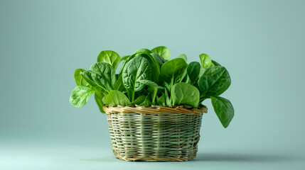 Wall Mural - Fresh spinach in basket