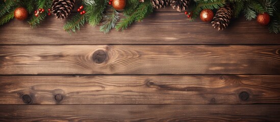 Poster - Wooden Christmas background with copy space image.