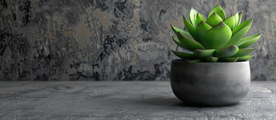 Poster - Gray stone background sets the scene for a green plant pot with a succulent, leaving room for additional elements in the image.
