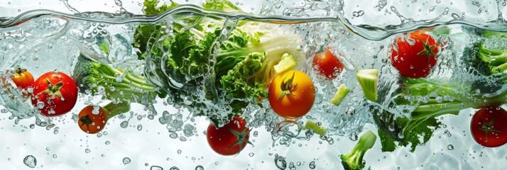 fresh vegetables floating in water