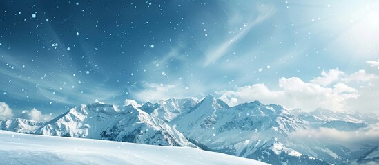 Poster - Winter sky over snow-capped mountains with a trendy copy space image.