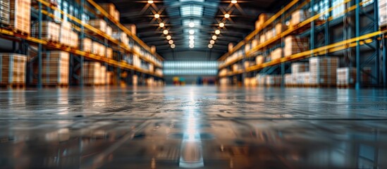 Poster - Abstract blurred factory and warehouse room background for industry. Copy space image. Place for adding text or design