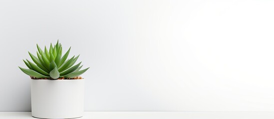 Fototapete - Succulent plant in a pot on a white backdrop with ample copy space image.