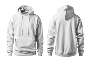 Wall Mural - White Hoodie Template Mockup With 2 Sides - Men's Natural Shape Isolated on White Background