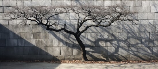 Poster - Branch tree shadow complements stone pattern in the copy space image.
