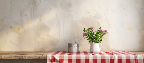 Wall Mural - kitchen place and tablecloth and kitchen desk . with copy space image. Place for adding text or design